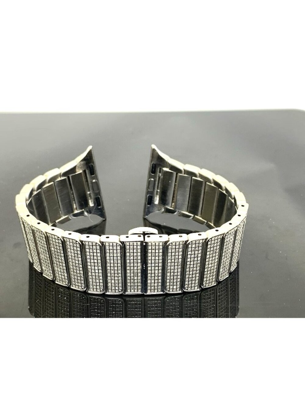 Apple Watch Band Iced Out Real Diamonds 10CTW Silver Stainless Steel 32mm Lug